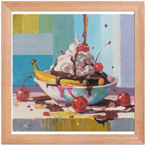 Melting Cream Delight in a red oak frame